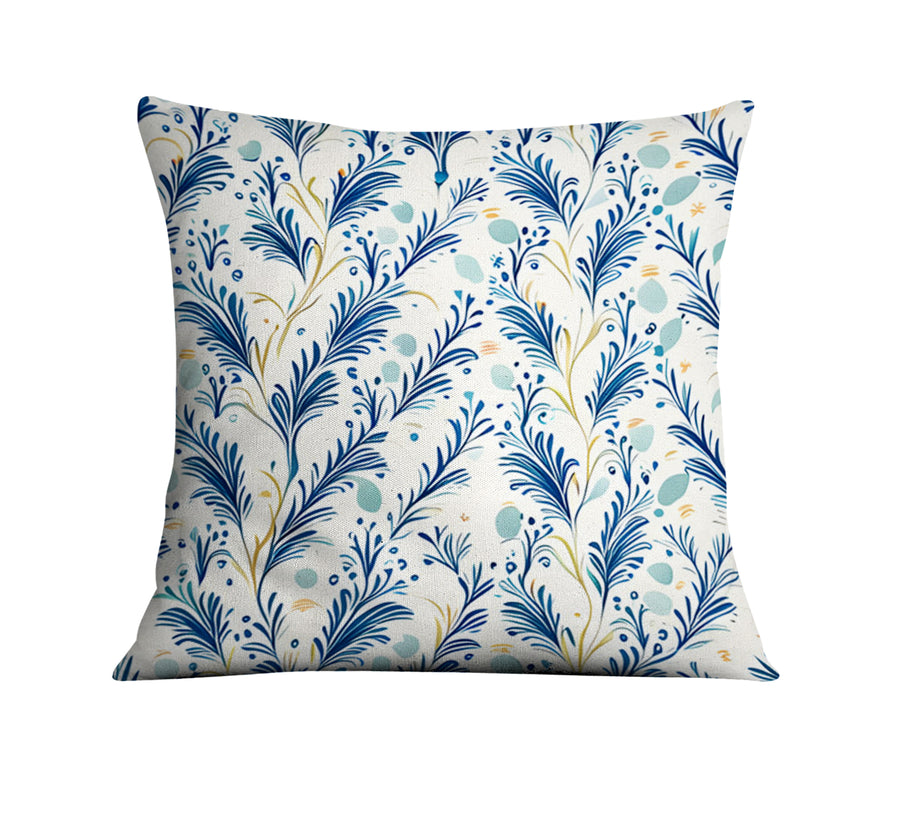 Blue Botanical Vine Pattern Throw Pillow Cover