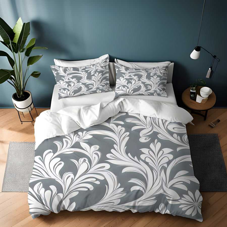 Gray Ornamental Damask Pattern Duvet Cover