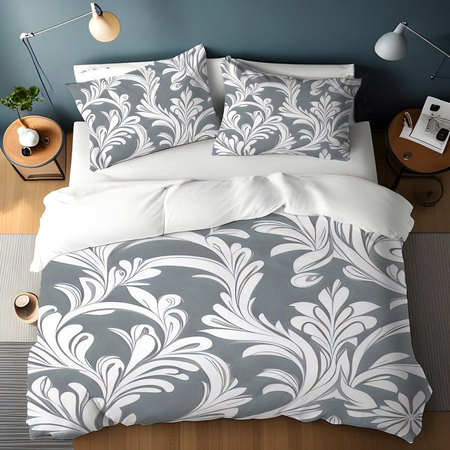 Gray Ornamental Damask Pattern Duvet Cover