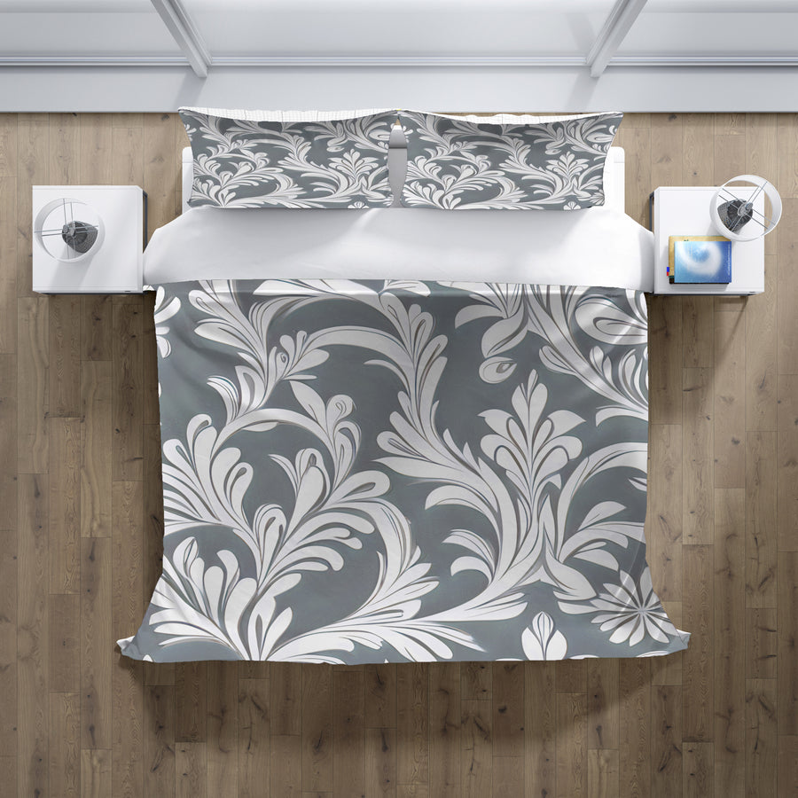 Gray Ornamental Damask Pattern Duvet Cover