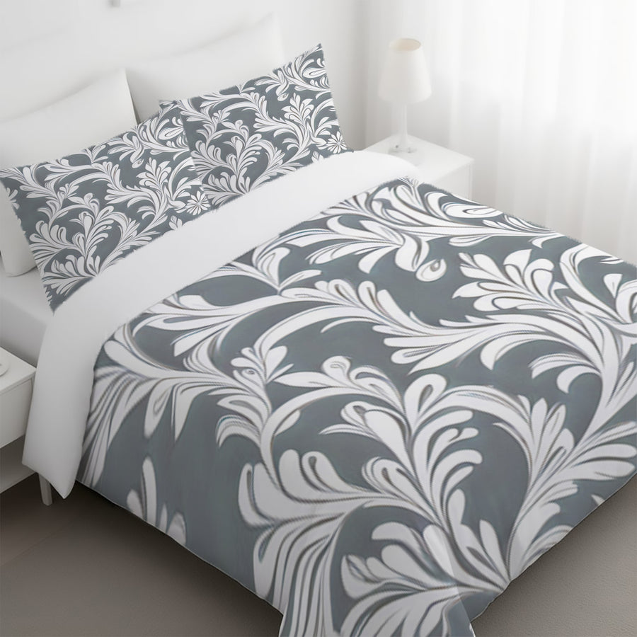 Gray Ornamental Damask Pattern Duvet Cover