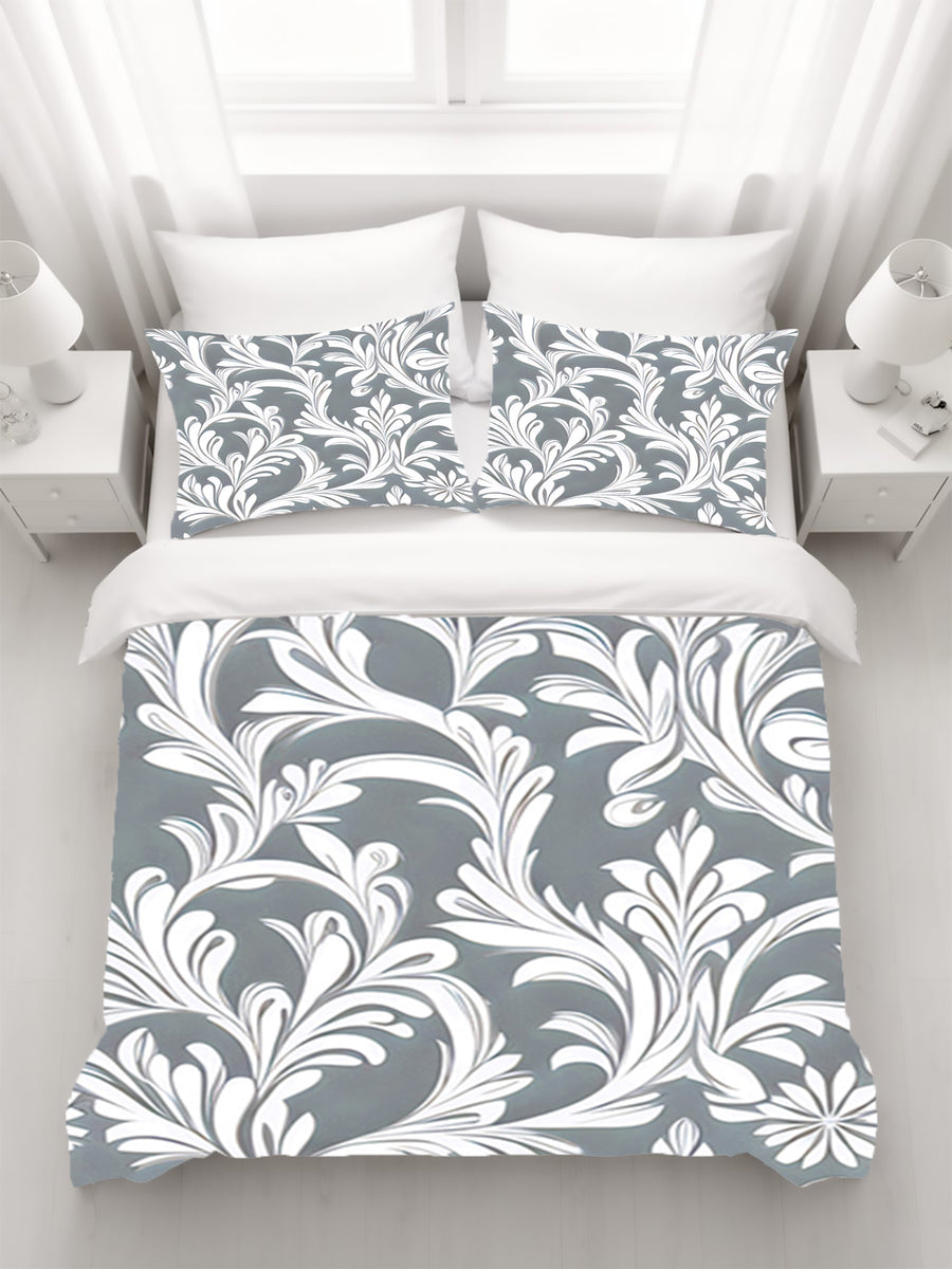 Gray Ornamental Damask Pattern Duvet Cover
