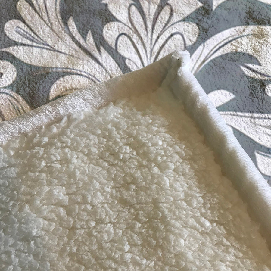 Gray Ornamental Damask Pattern Fleece Sherpa Blanket