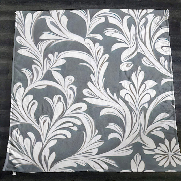 Gray Ornamental Damask Pattern Fleece Sherpa Blanket