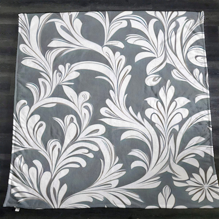 Gray Ornamental Damask Pattern Fleece Sherpa Blanket