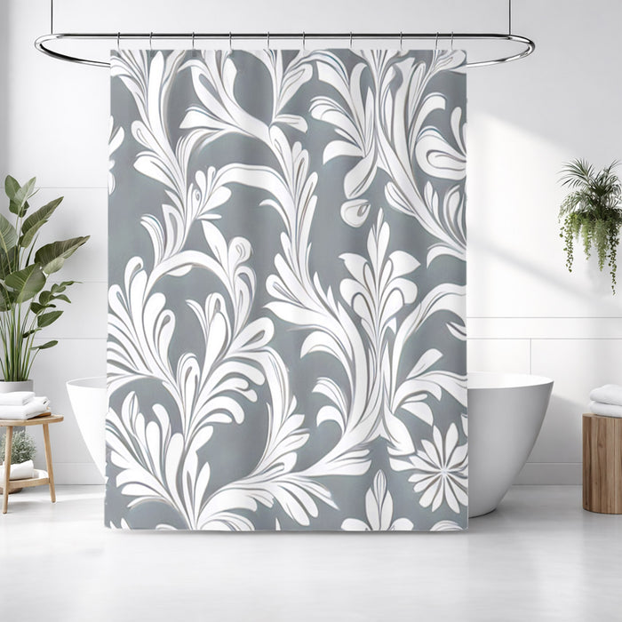 Gray Ornamental Damask Pattern Shower Curtain