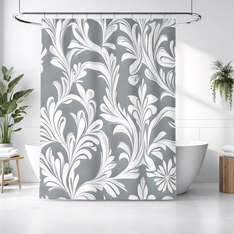 Gray Ornamental Damask Pattern Shower Curtain