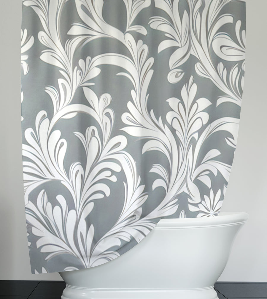 Gray Ornamental Damask Pattern Shower Curtain