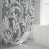 Abstract Damask Shower Curtains - Gray and White Ornate Style Pattern - Deja Blue Studios