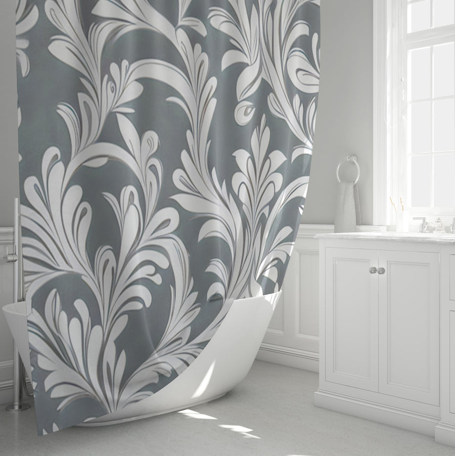 Gray Ornamental Damask Pattern Shower Curtain