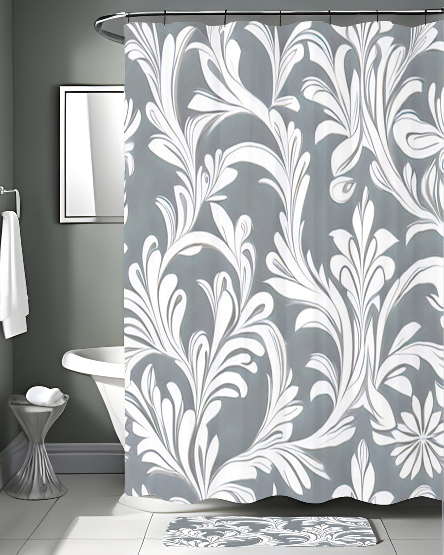 Gray Ornamental Damask Pattern Shower Curtain