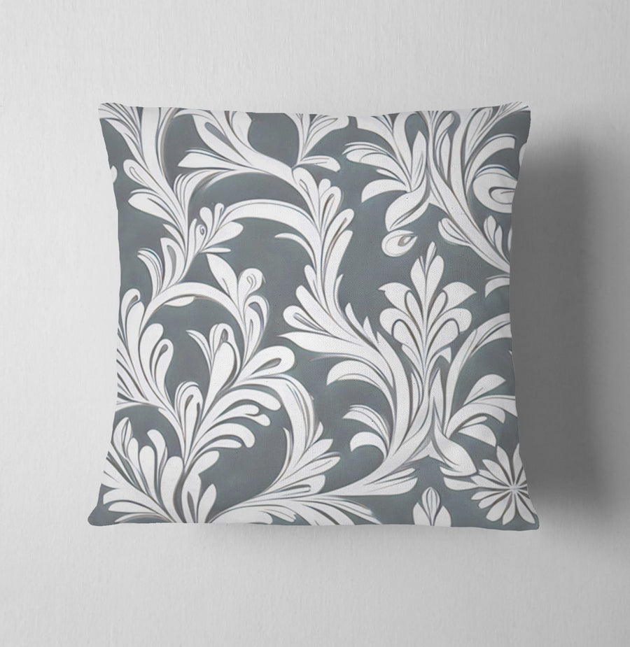 Gray Ornamental Damask Pattern Throw Pillow Cover