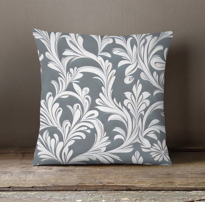 Gray Ornamental Damask Pattern Throw Pillow Cover