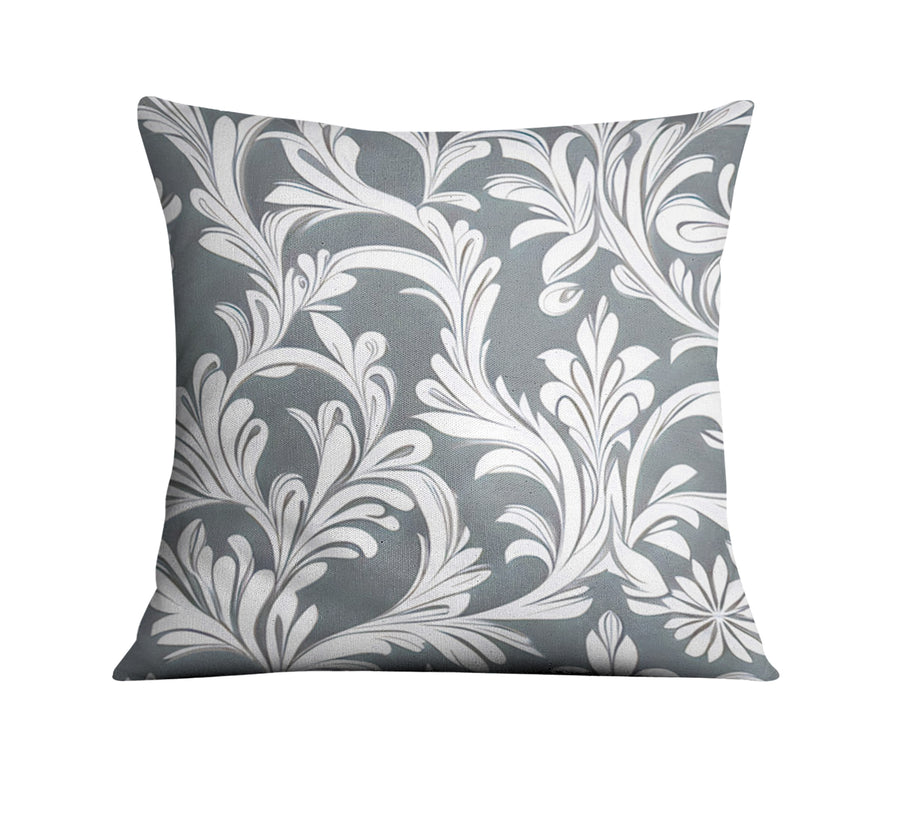 Gray Ornamental Damask Pattern Throw Pillow Cover