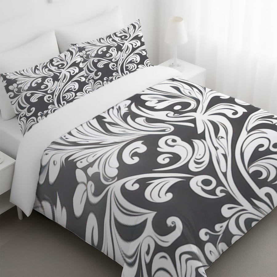 Gray Ornamental Scroll Pattern Duvet Cover