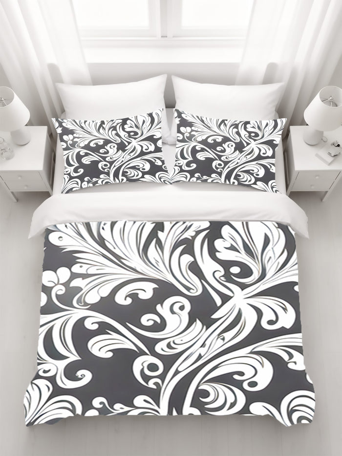 Gray Ornamental Scroll Pattern Duvet Cover