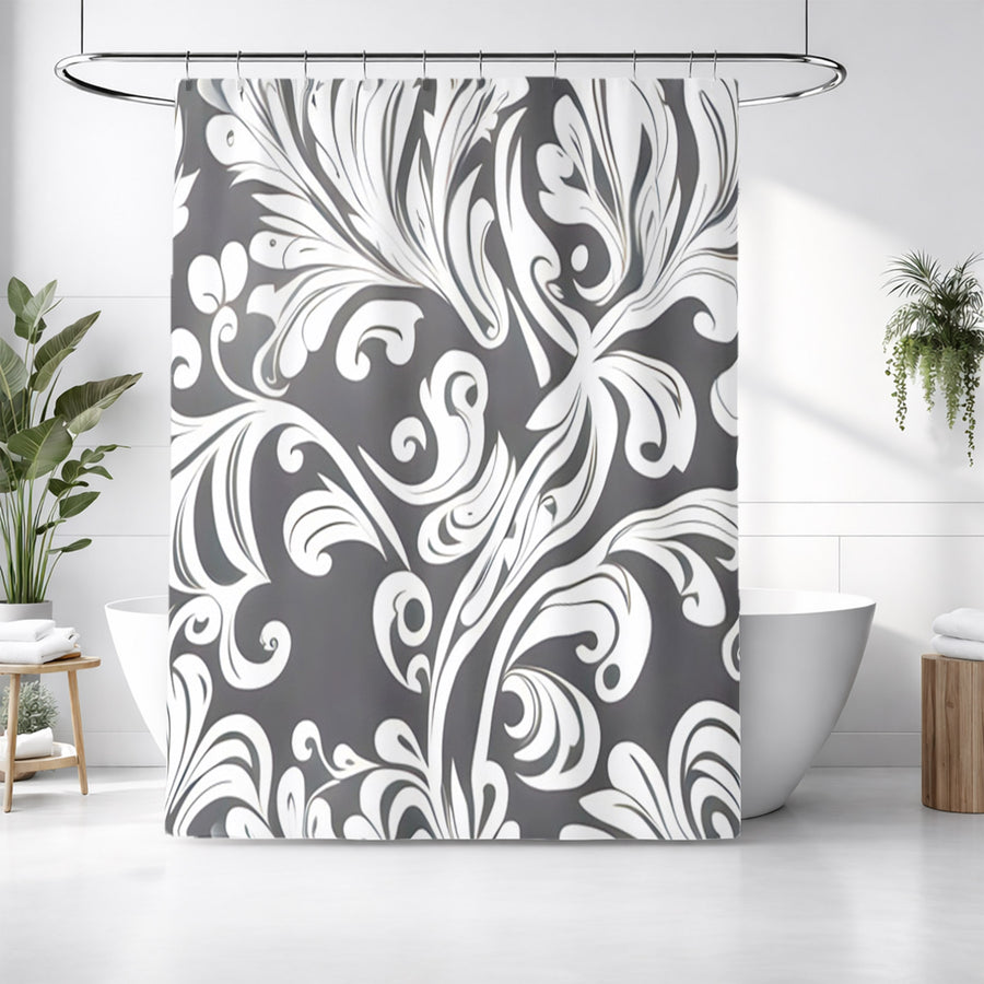 Gray Ornamental Scroll Pattern Shower Curtain
