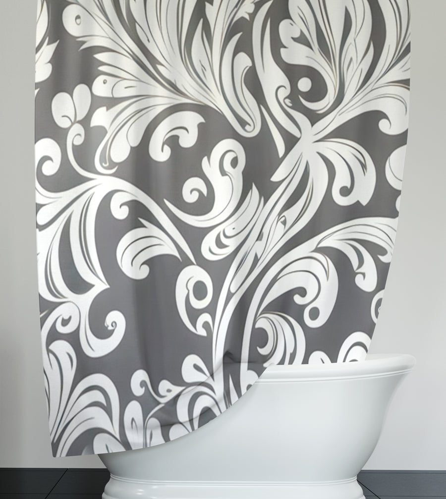 Gray Ornamental Scroll Pattern Shower Curtain