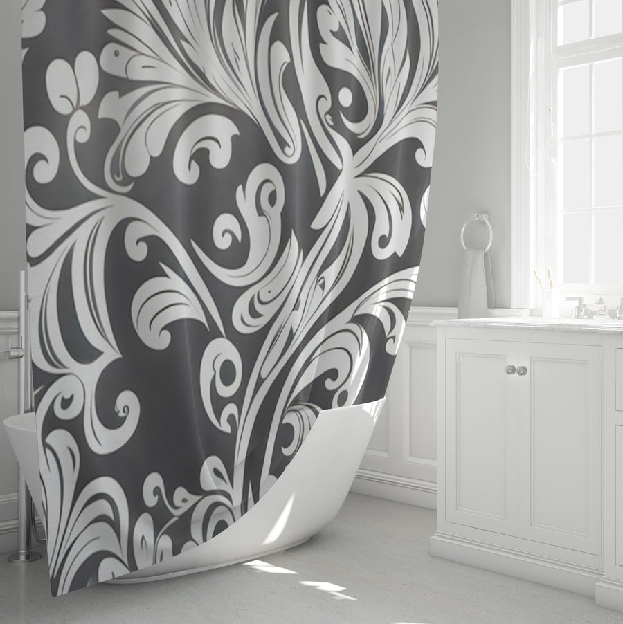 Gray Ornamental Scroll Pattern Shower Curtain