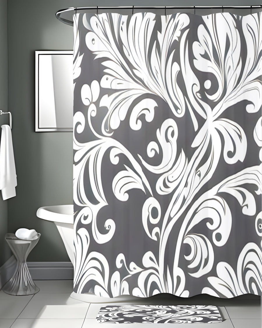Gray Ornamental Scroll Pattern Shower Curtain