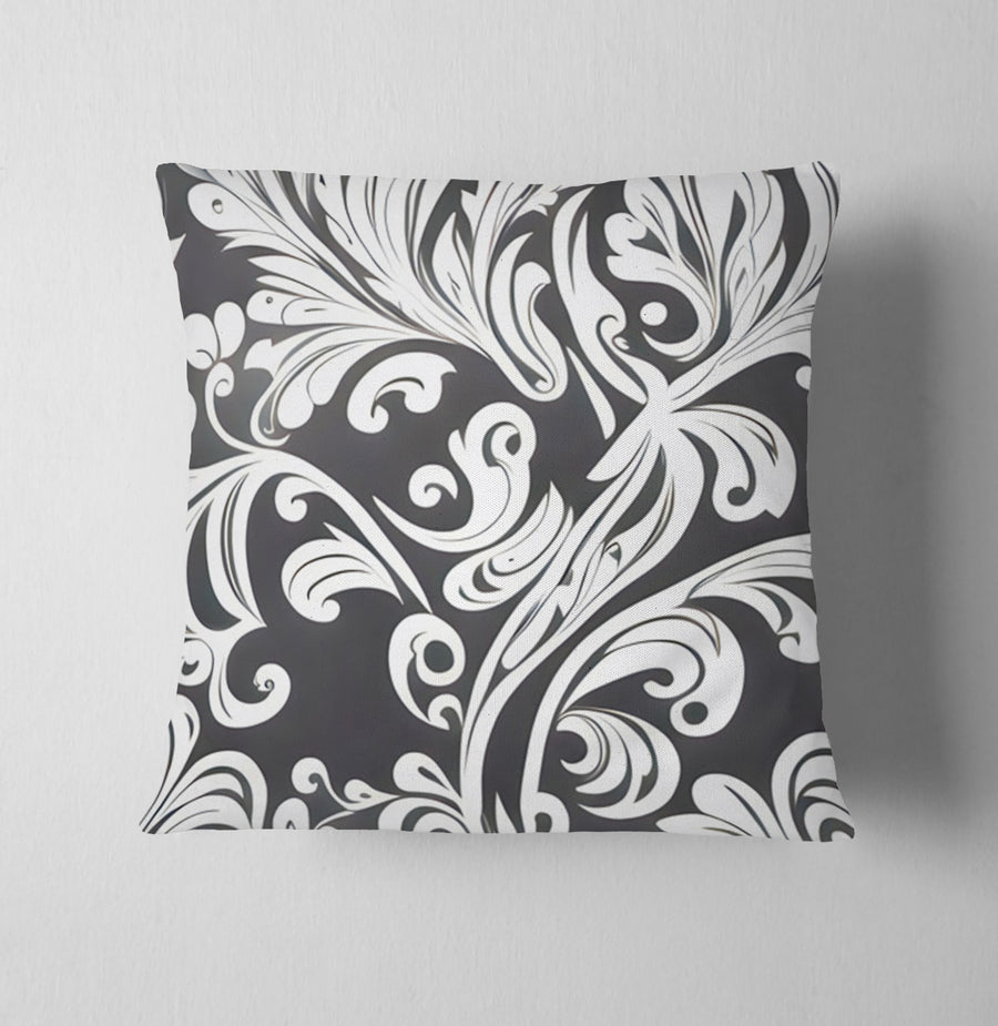 Gray Ornamental Scroll Pattern Throw Pillow Cover