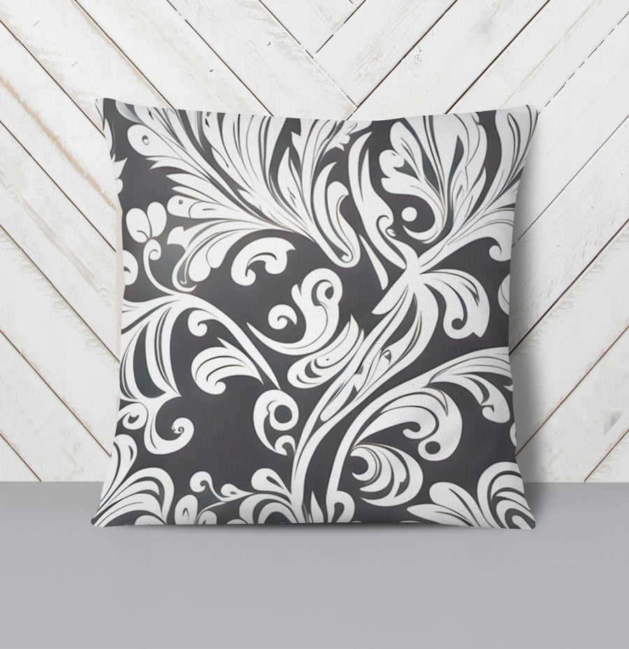 Gray Ornamental Scroll Pattern Throw Pillow Cover