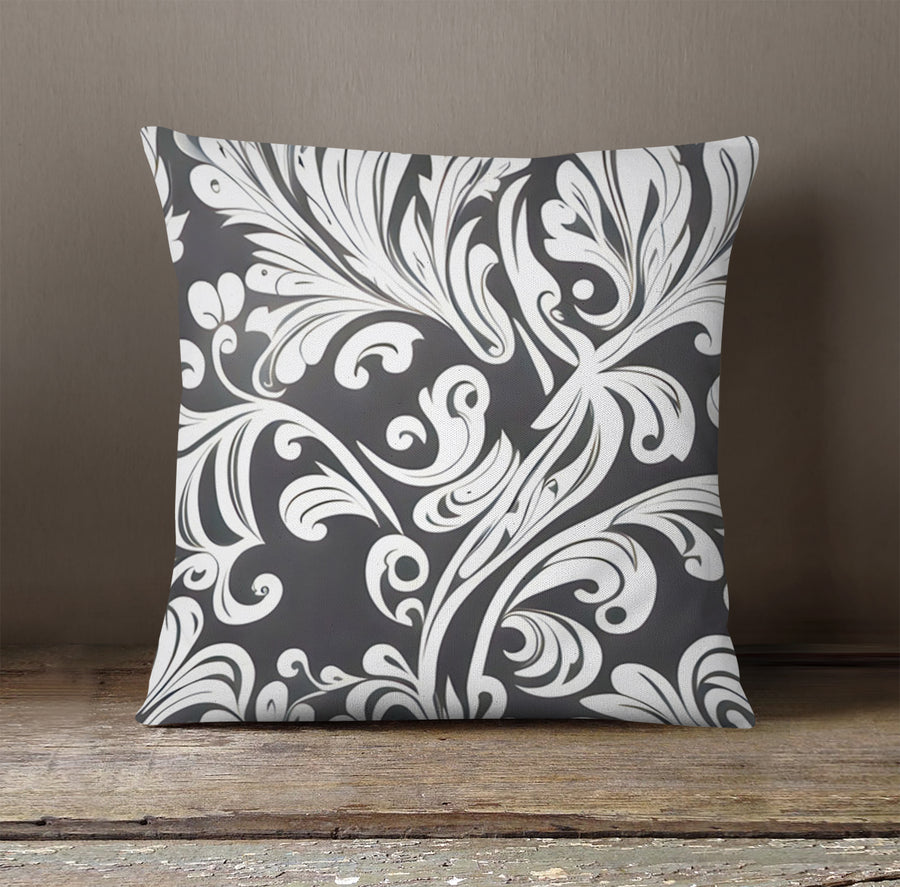 Gray Ornamental Scroll Pattern Throw Pillow Cover