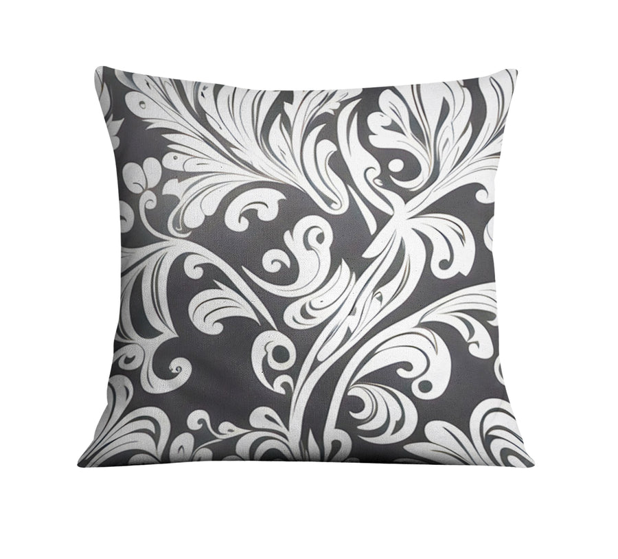 Gray Ornamental Scroll Pattern Throw Pillow Cover