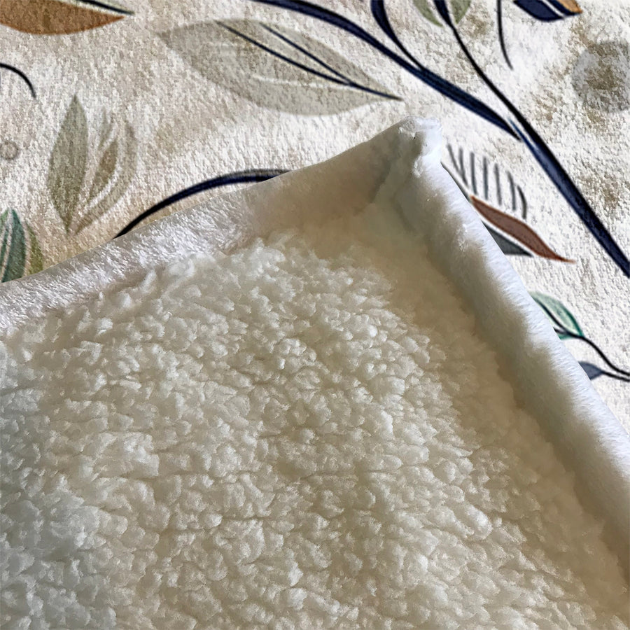 Blue Botanical Branch Pattern Fleece Sherpa Blanket
