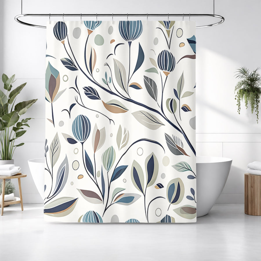 Blue Botanical Branch Pattern Shower Curtain