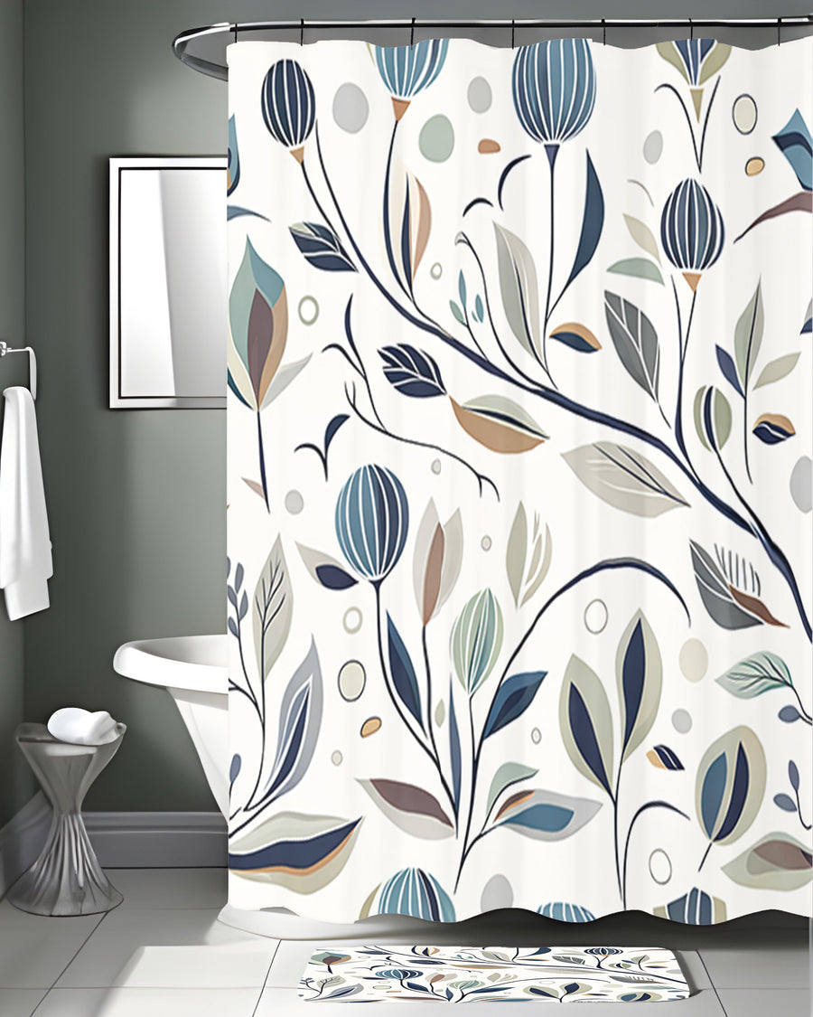 Blue Botanical Branch Pattern Shower Curtain