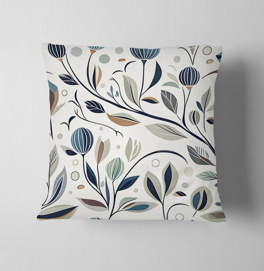 Blue Botanical Branch Pattern Throw Pillow Cover
