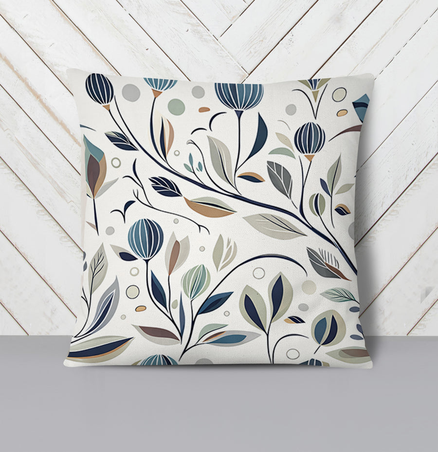 Blue Botanical Branch Pattern Throw Pillow Cover