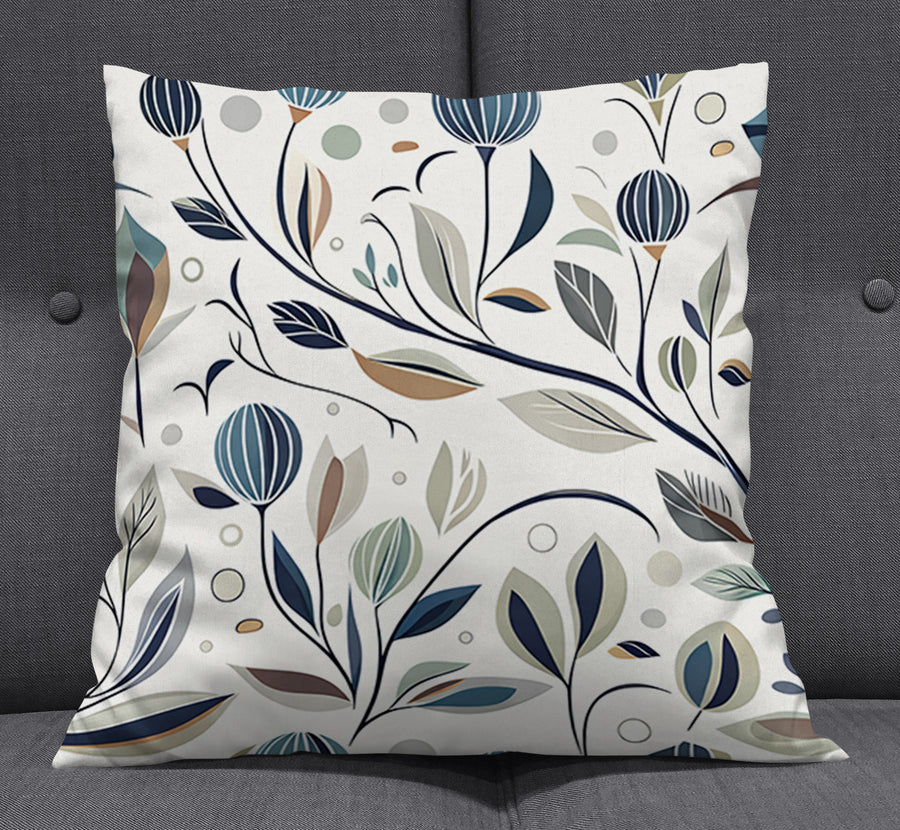 Blue Botanical Branch Pattern Throw Pillow Cover