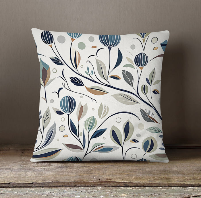 Blue Botanical Branch Pattern Throw Pillow Cover
