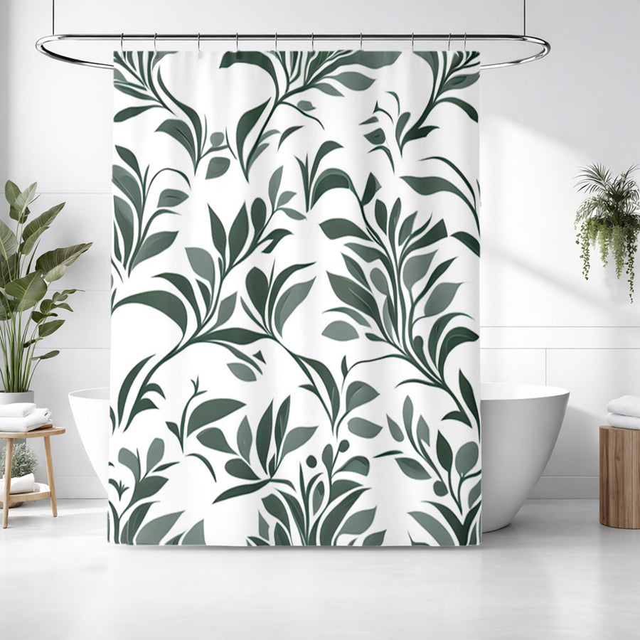 Green Botanical Leaf Pattern Shower Curtain