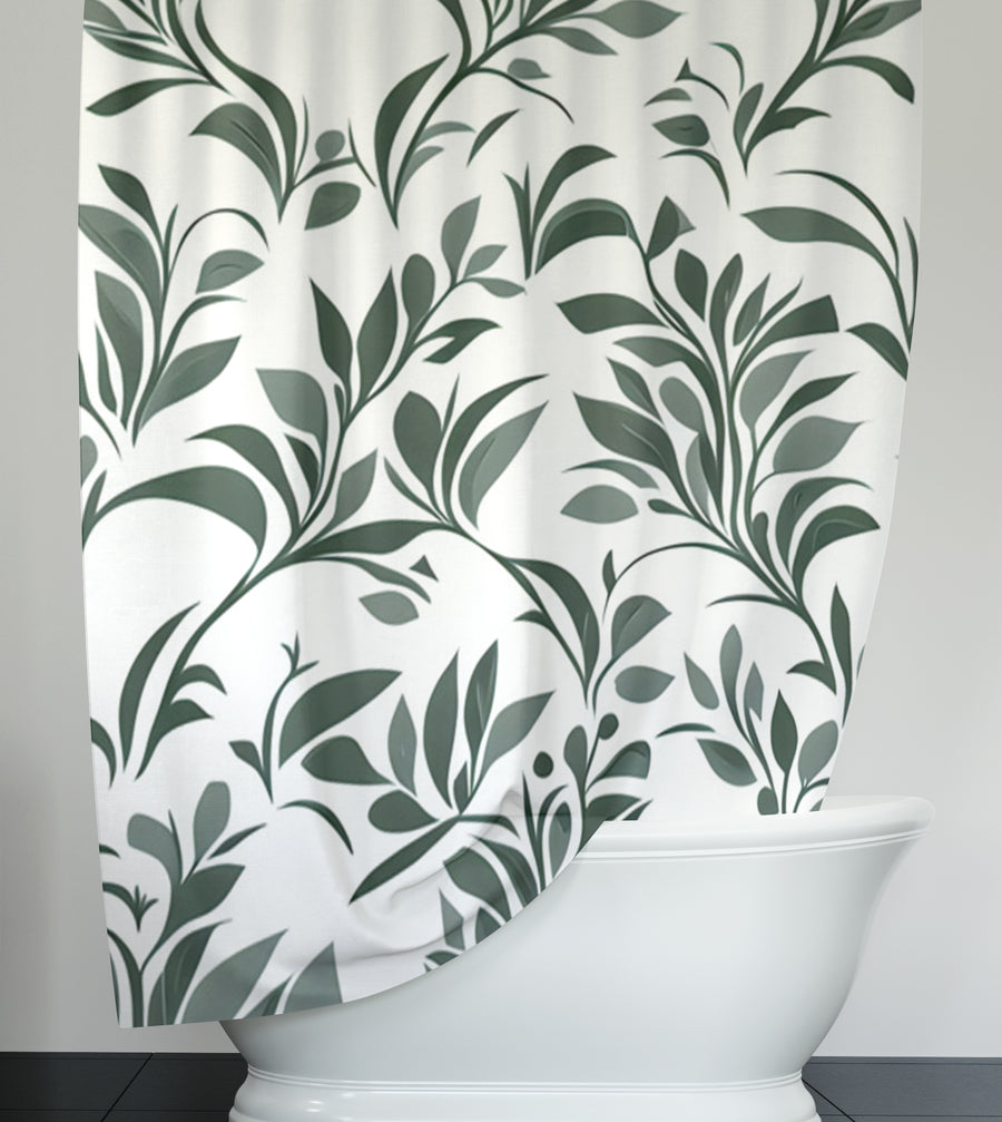 Green Botanical Leaf Pattern Shower Curtain