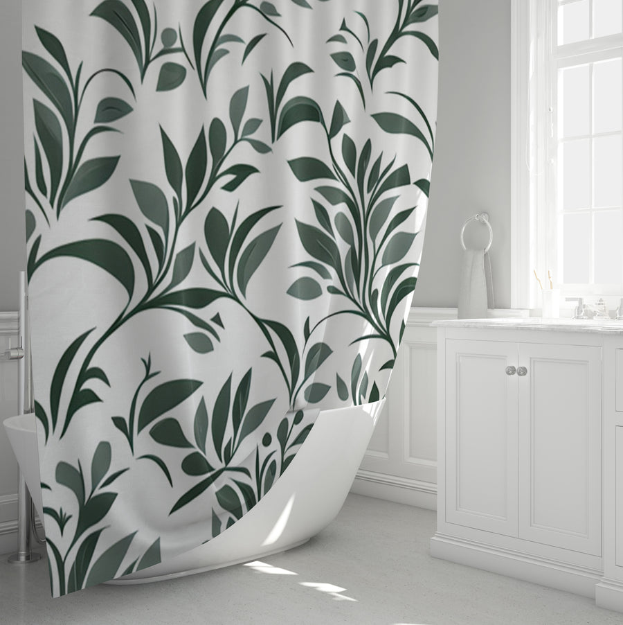 Green Botanical Leaf Pattern Shower Curtain