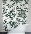 Minimalist Green Shower Curtains - White and Green Chic Leaf Pattern - Deja Blue Studios