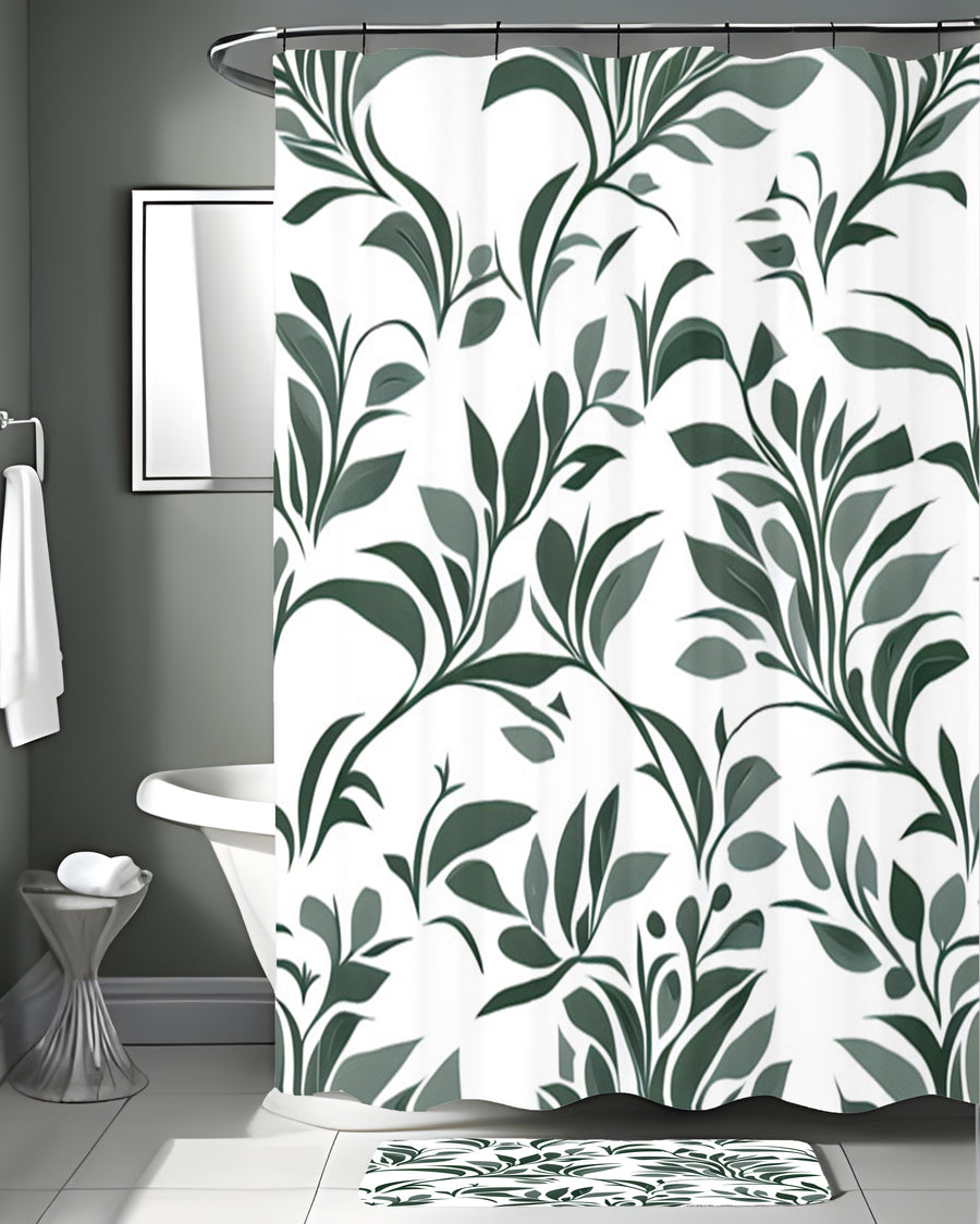 Green Botanical Leaf Pattern Shower Curtain
