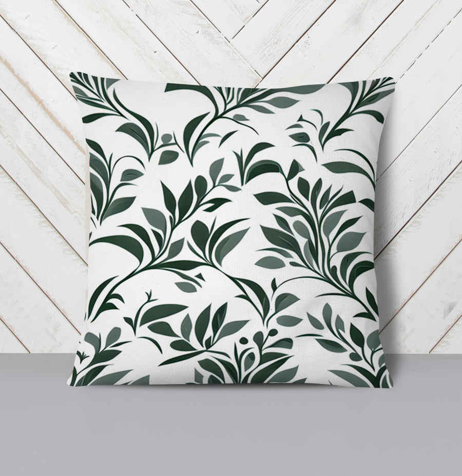 Green Botanical Leaf Pattern Throw Pillow Cover