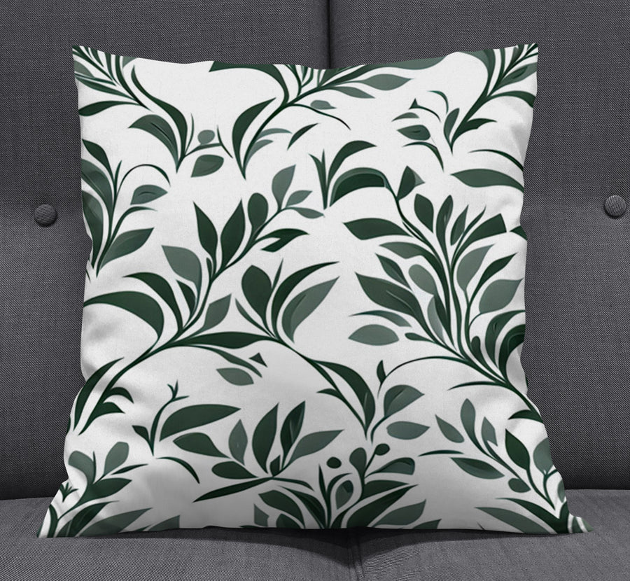 Green Botanical Leaf Pattern Throw Pillow Cover