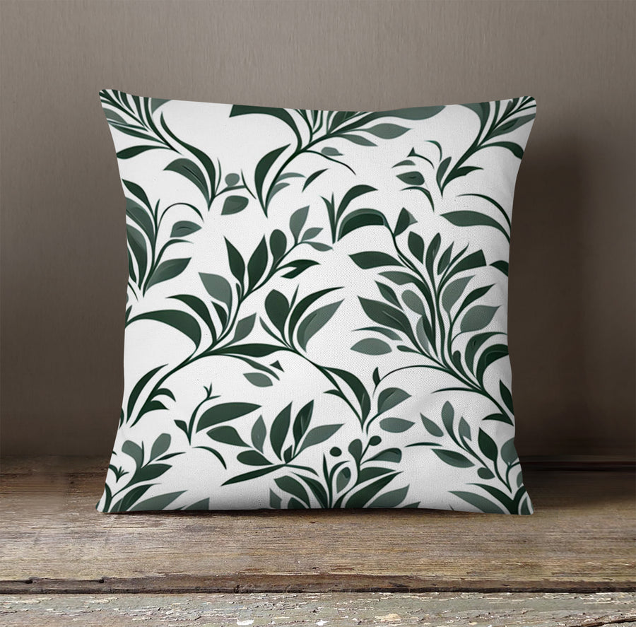 Green Botanical Leaf Pattern Throw Pillow Cover