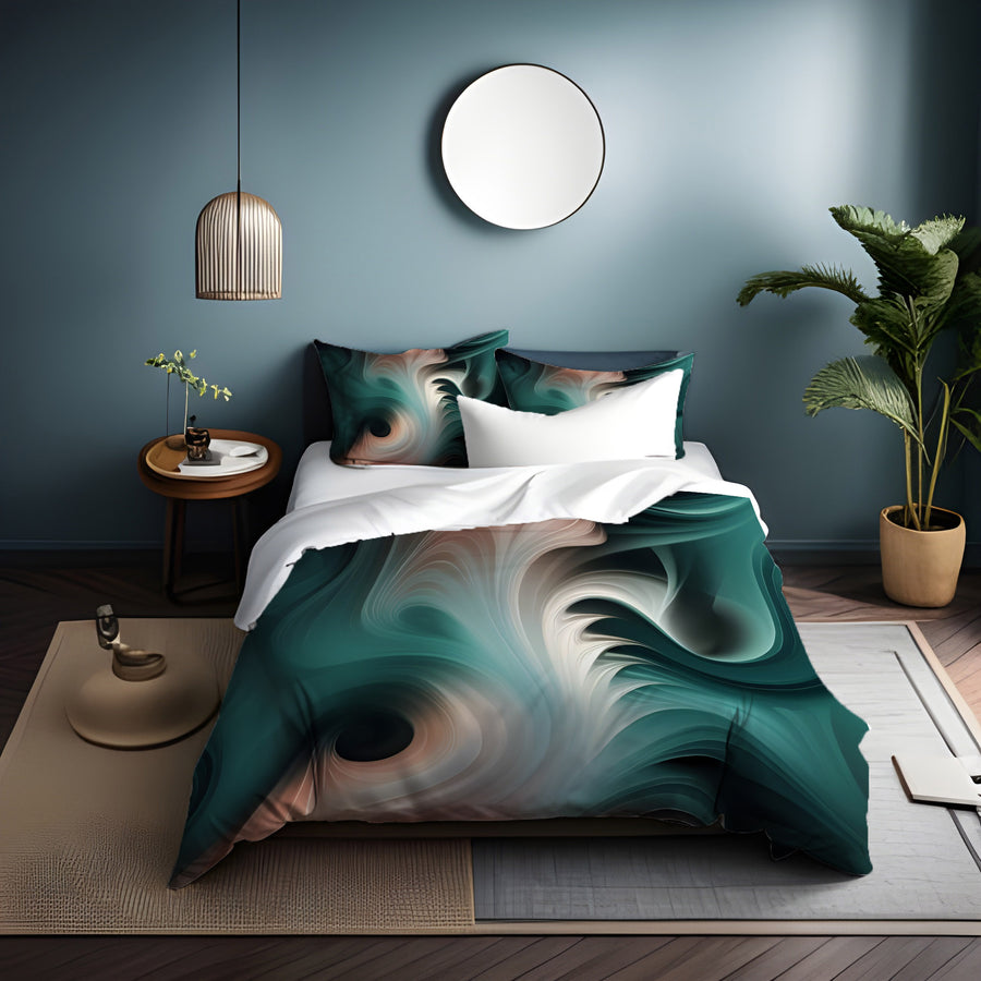 Teal Fluid Marble Abstract Pattern Duvet Cover