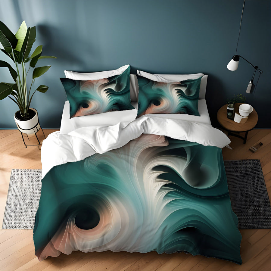 Teal Fluid Marble Abstract Pattern Duvet Cover