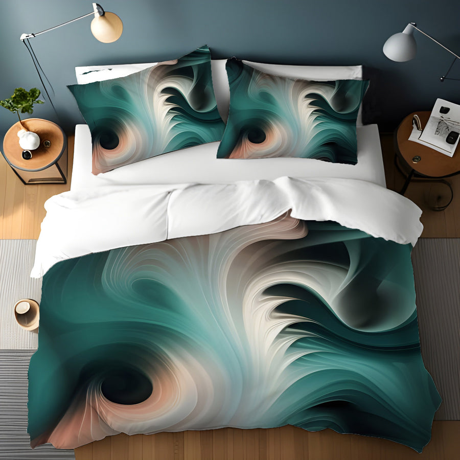 Teal Fluid Marble Abstract Pattern Duvet Cover