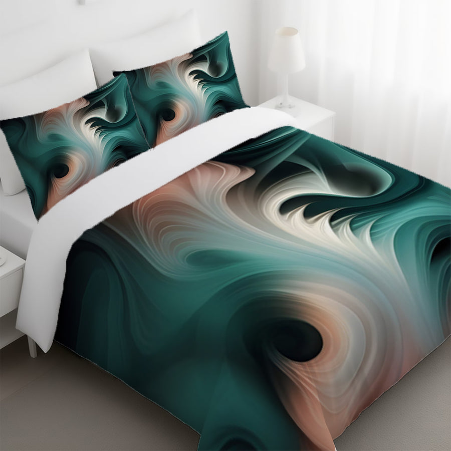 Teal Fluid Marble Abstract Pattern Duvet Cover