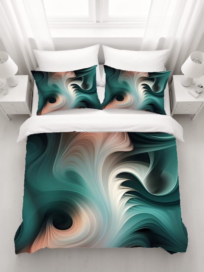 Teal Fluid Marble Abstract Pattern Duvet Cover