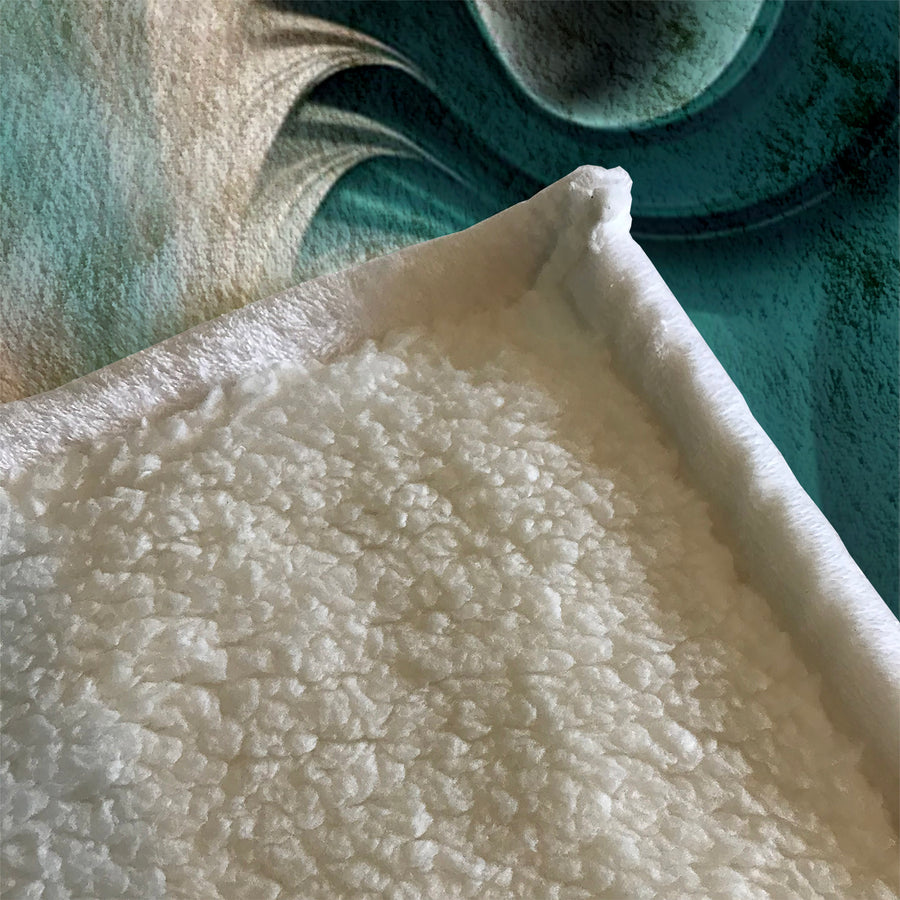 Teal Fluid Marble Abstract Pattern Fleece Sherpa Blanket