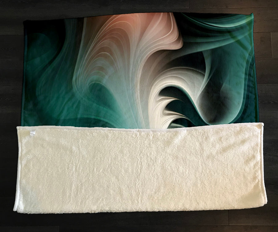 Teal Fluid Marble Abstract Pattern Fleece Sherpa Blanket
